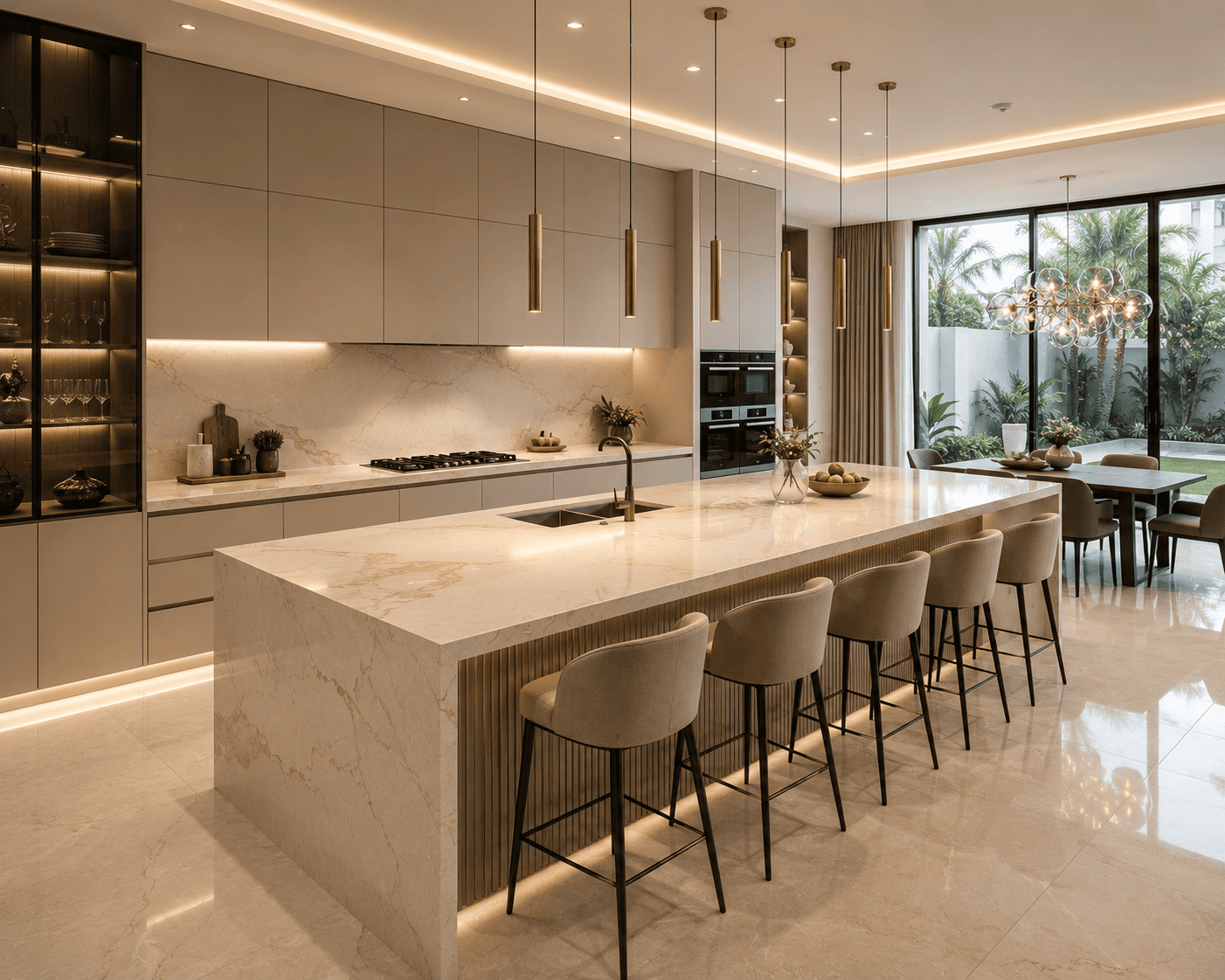 Premium Quartz Kitchen for a Modern Luxury Villa