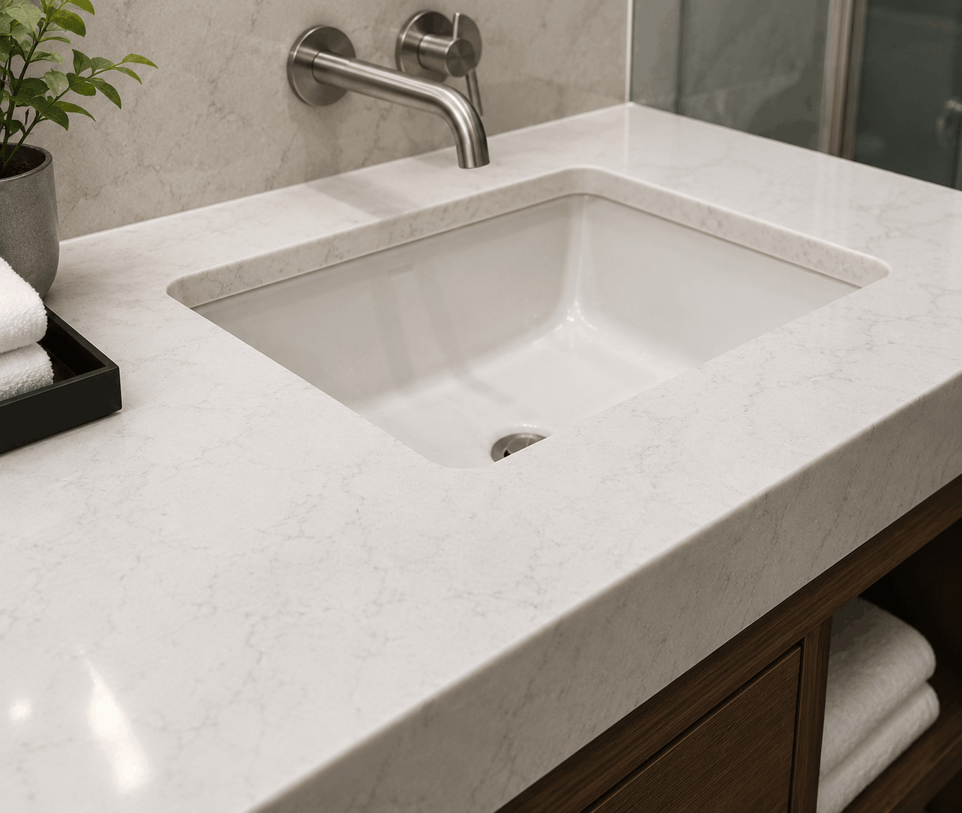 Hotel Vanity & Bathroom Quartz Installation gallery image